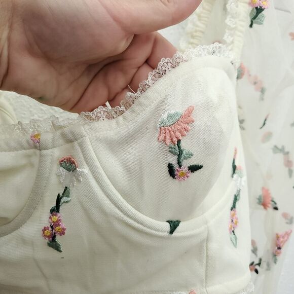 REVOLVE MAJORELLE Lace Embroidered Bustier Long Sleeve Sheer Sexy Top - Picture 5 of 13